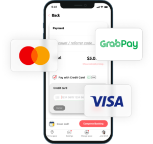 A screenshot of the KERB app and its payment providers, MasterCard, Visa and GrabPay